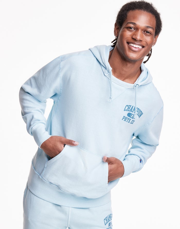 Sudadera Con Capucha Champion Hombre - Lightweight Fleece V-Notch ( Azules Claro ) 9752813-EC